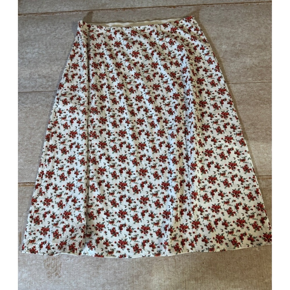 Danielle Bernstein Midi Skirt‎ Women XL White Red Floral Slit NWT Romantic Flowy - Picture 5 of 8